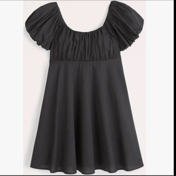 BLACK Ruched Puff Sleeve Dress - Picture 1 of 5